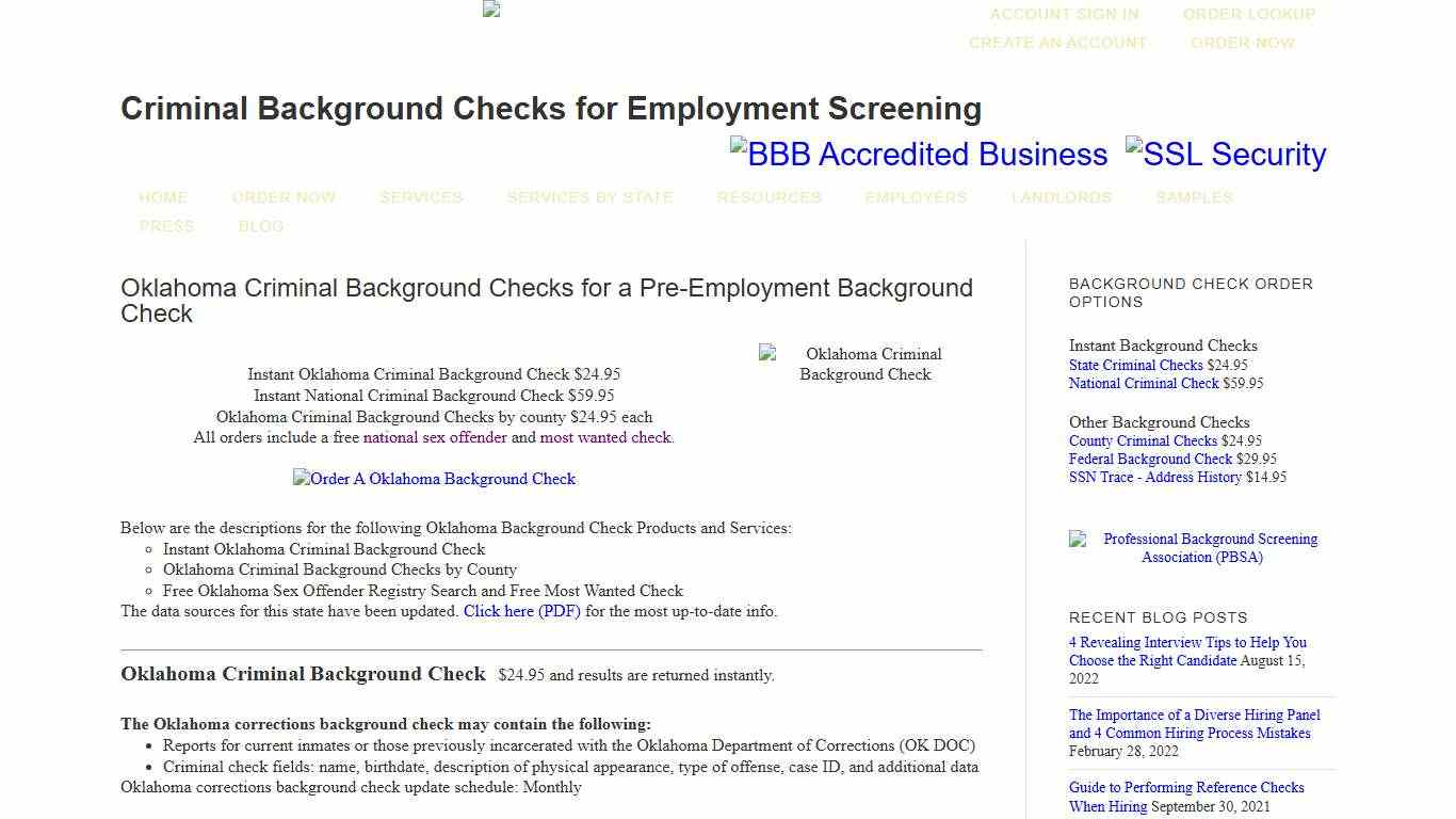 Oklahoma Criminal Background Checks for Pre-Employment