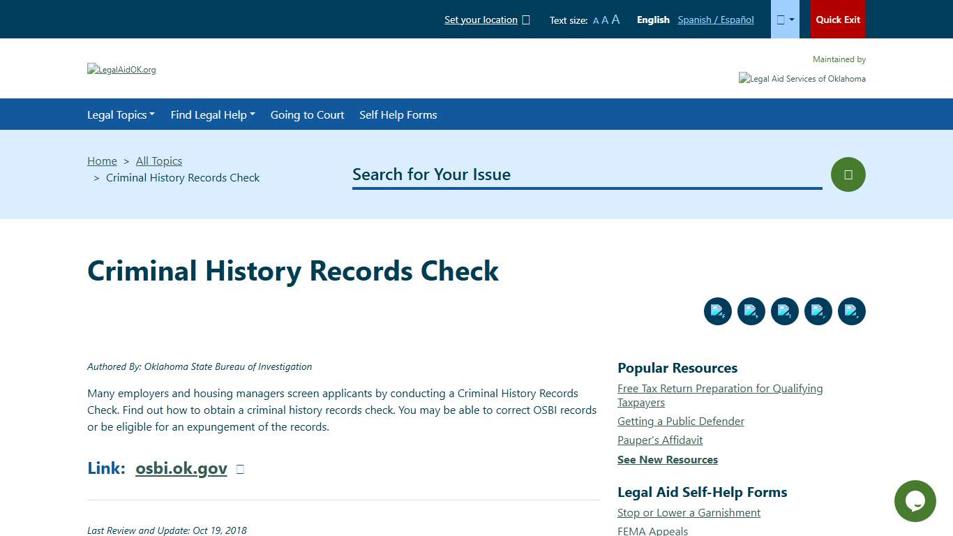 Criminal History Records Check | Welcome to Legal Aid Services of Oklahoma's guide to free legal help in Oklahoma.